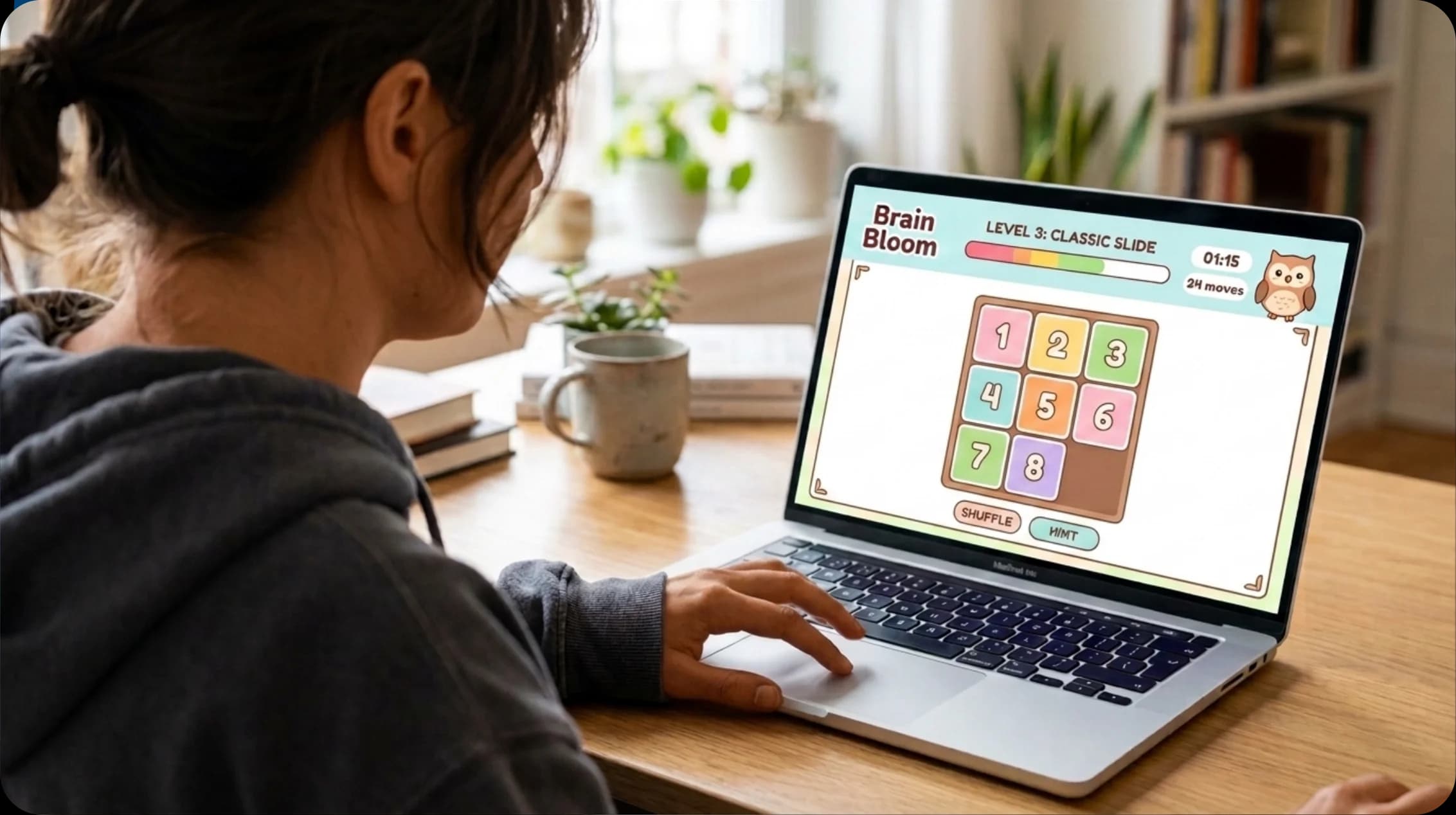 A student using CogniRx Pro's Brain Bloom training exercise on a laptop